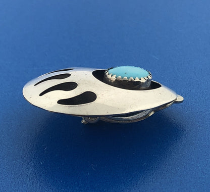 Native American Old Pawn 925 Sterling Silver Turquoise Bear Claw Clip Earrings