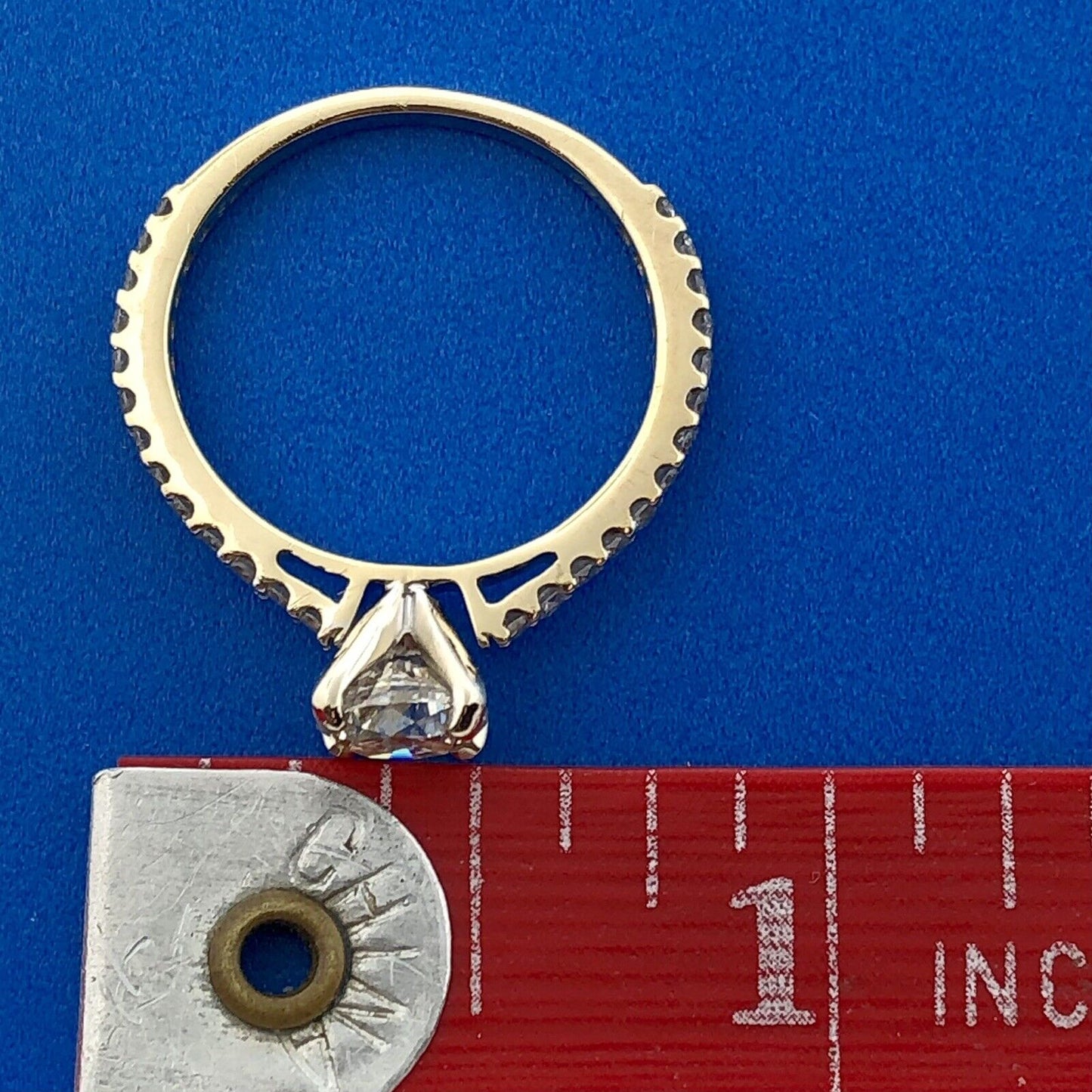 Designer 14K Yellow Gold Round Diamond Solitaire Accented Engagement Ring