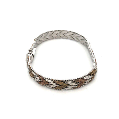 Designer 925 Sterling Silver Bronze Two Tone Herringbone Chevron Bracelet