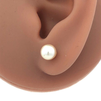 Estate 14K Yellow Gold Round White Pearl June Anniversary Stud Earrings