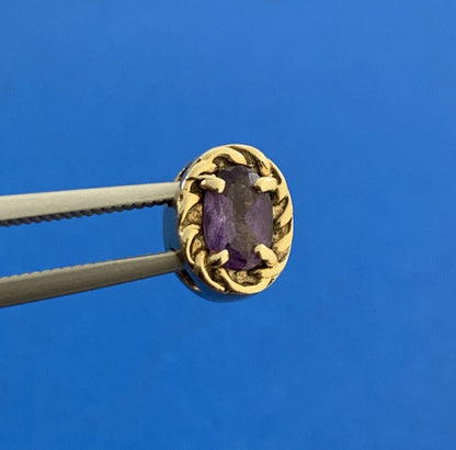 Estate Designer DDH 10K Yellow Gold Oval Amethyst Slide Bracelet Charm
