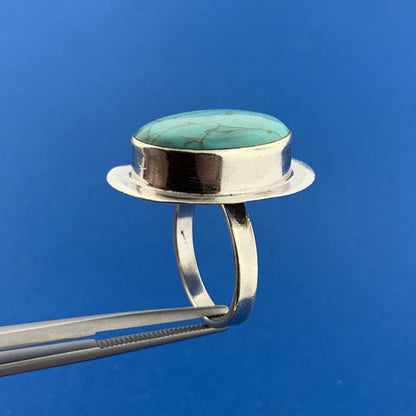 Designer ATI Mexican Sterling Silver 925 Cabochon Turquoise Ring Size 7