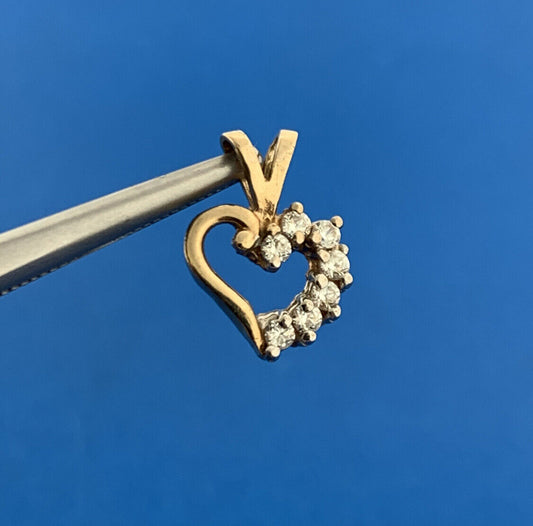 Designer 10K Yellow Gold Round Cubic Zirconia CZ Heart Petite Charm Pendant