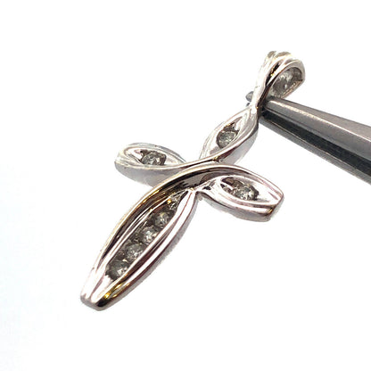 Designer Estate 10K White Gold Round Diamond Cross Religious Drop Pendant