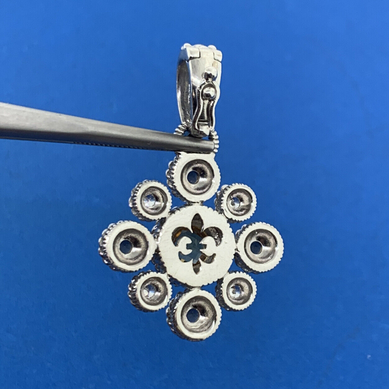 Judith Ripka 925 Sterling Silver Citrine Diamonique CZ Floral Enhancer Pendant