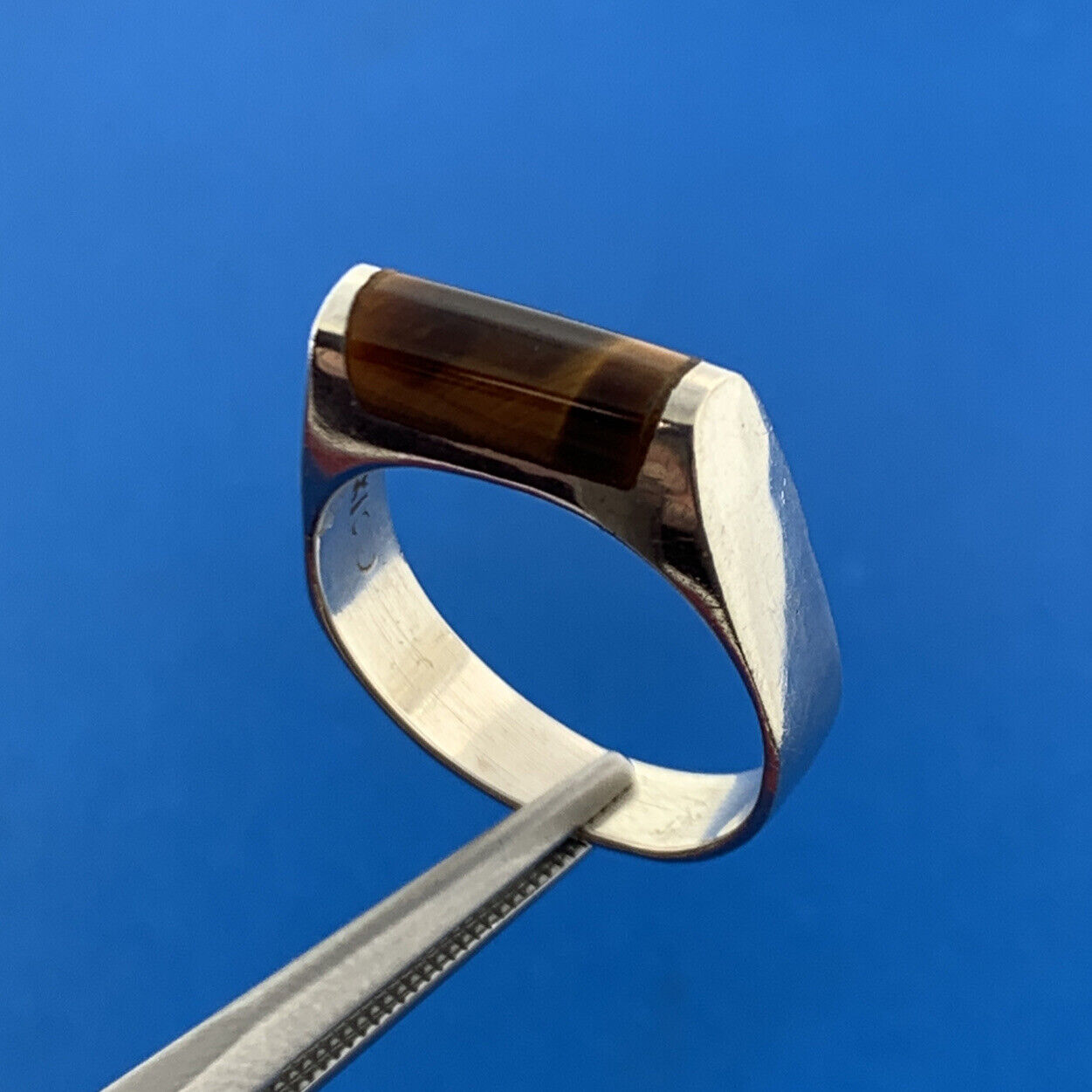 Stunning Mexican Sterling Silver 925 Cabochon Tiger Eye's Quartz Ring Size 7