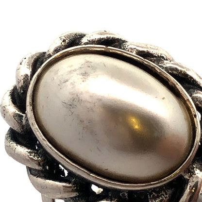 Modernist 925 Sterling Silver Oval Pearl Bezel Twist Cocktail Ring