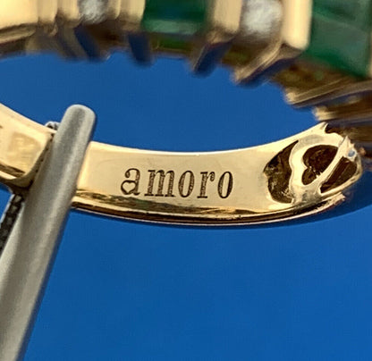 Retro Amoro 14K Yellow Gold Emerald Diamond May Anniversary Statement Band Ring