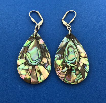 Stunning Silver Toned Teardrop Shaped Mother of Pearl Dangle Leverback Earrings