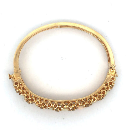 Vintage Jack Gutschneider 14k Yellow Gold Filigree Opal Diamond Cuff Bracelet