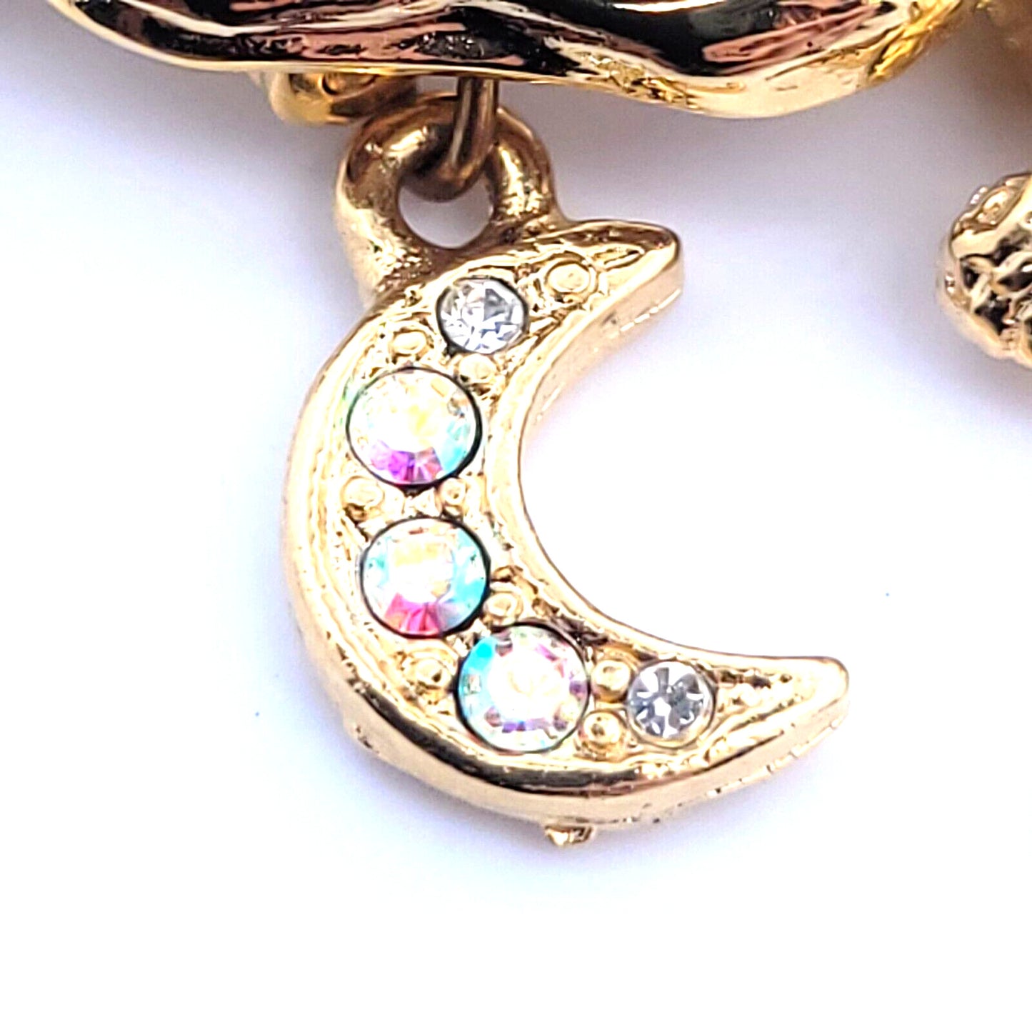 Vintage Kirk's Folly "Mother's Pin" CZ Studded Star/Moon/Cherub Charm Brooch