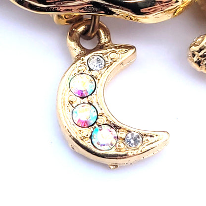 Vintage Kirk's Folly "Mother's Pin" CZ Studded Star/Moon/Cherub Charm Brooch