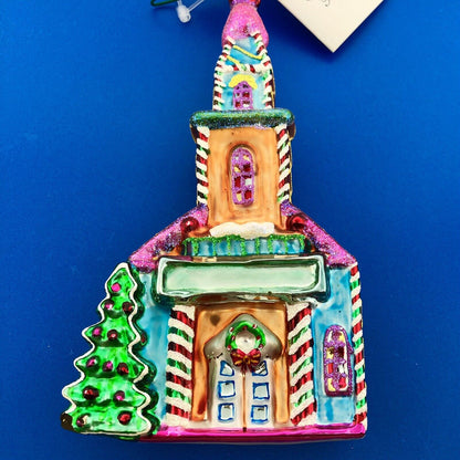 Christopher Radko Handblown Painted Glass Ginger Town Prayers Church Ornament