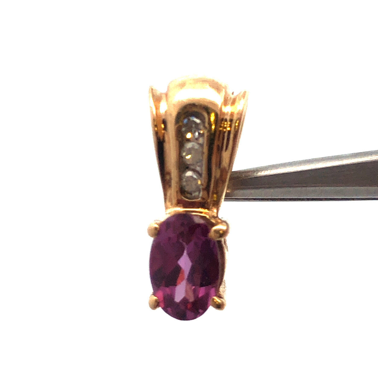 14K Yellow Gold Oval Pink Sapphire Diamond Accent Petite Drop Dangle Pendant