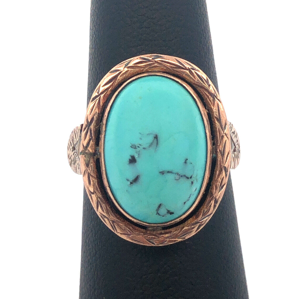 Old Pawn Native American 10K Yellow Gold Oval Turquoise Cabochon Dome Ring
