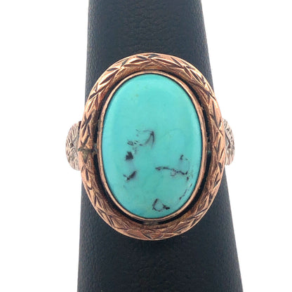 Old Pawn Native American 10K Yellow Gold Oval Turquoise Cabochon Dome Ring