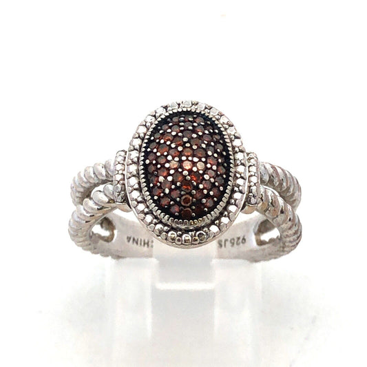 Designer JS 925 Sterling Silver Chocolate Diamond Oval Twist Detail Ring