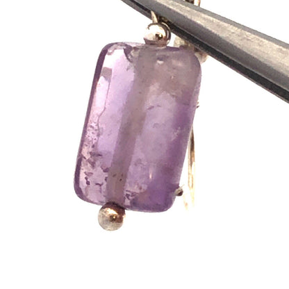 925 Sterling Silver Rectangle Faceted Amethyst Dangle Hook Earrings