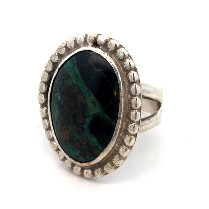 925 Sterling Silver Green Chrysocolla Oval Cabochon Statement Ring