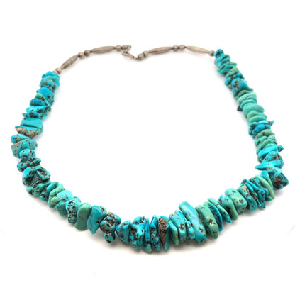 Vintage Silver Tone Irregular Graduated Turquoise Beaded Statement Necklace