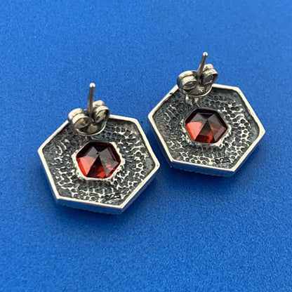 Sterling Silver Garnet Marcasite January Occasion Statement Stud Earrings