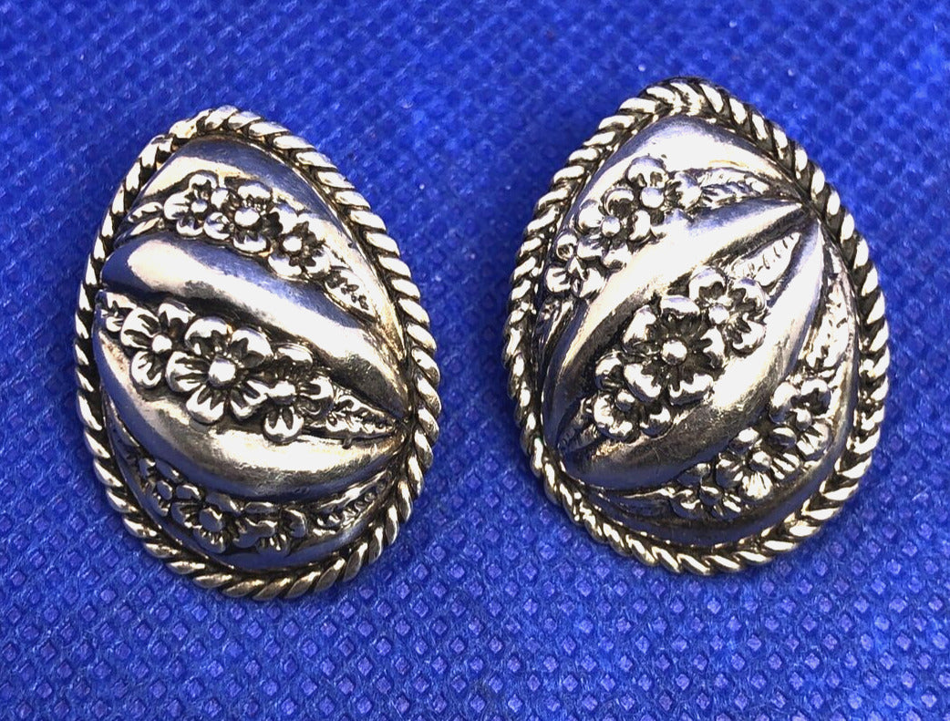 Taxco Mexico 925 Sterling Silver Chunky Teardrop Floral Stud Earrings