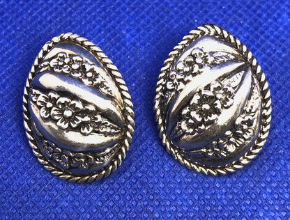 Taxco Mexico 925 Sterling Silver Chunky Teardrop Floral Stud Earrings