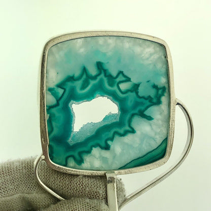 Stunning Sterling Silver 925 Blue Green Druzy Quartz Modernist Statement Pendant