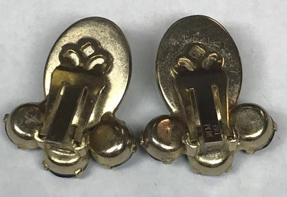 Vintage Gold Tone Opal Glass Rhinestone Crystal Clip On Earrings