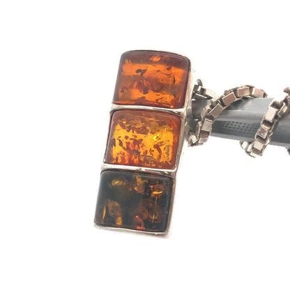 925 Sterling Silver Amber Trio Rectangle Statement Pendant Necklace