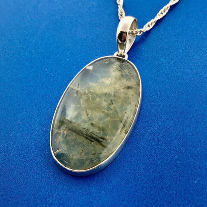 Heart Chakra 925 Sterling Silver Green Reticulated Quartz Oval Statement Pendant