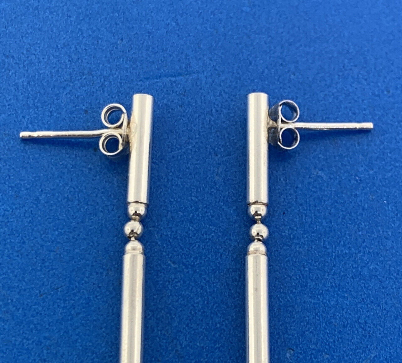 Designer Italy 925 Sterling Silver Modernist Tubular Dangle Statement Earrings