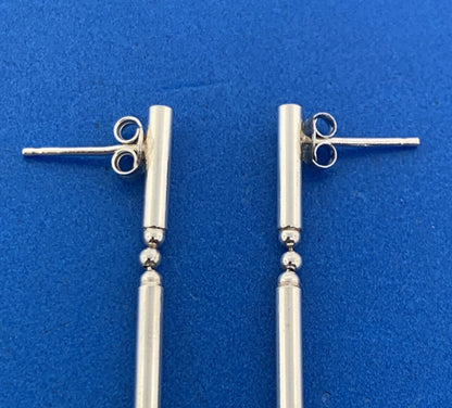 Designer Italy 925 Sterling Silver Modernist Tubular Dangle Statement Earrings