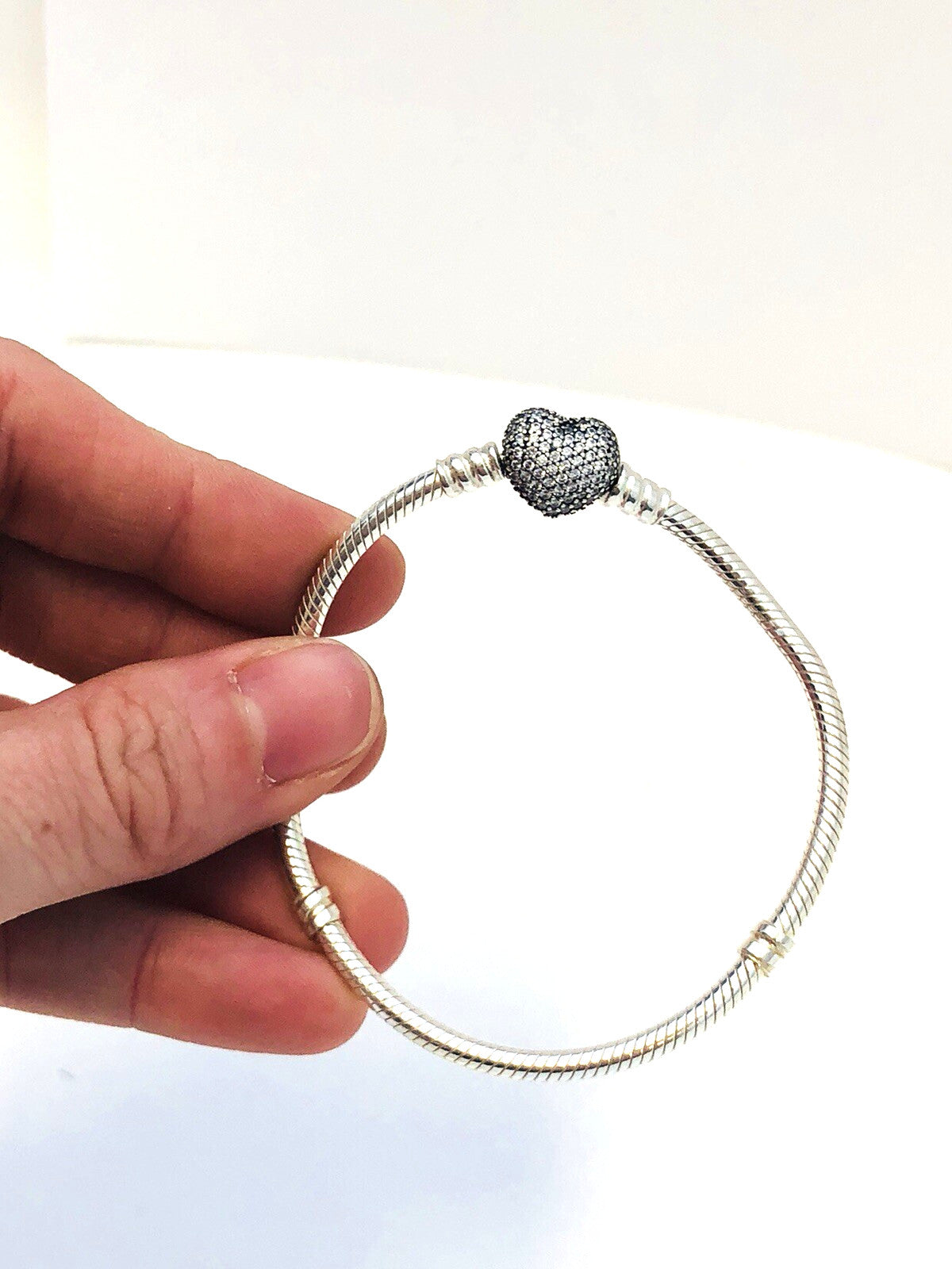 Authentic Pandora 925 Sterling Silver Pave Heart Clasp 590727CZ Charm Bracelet