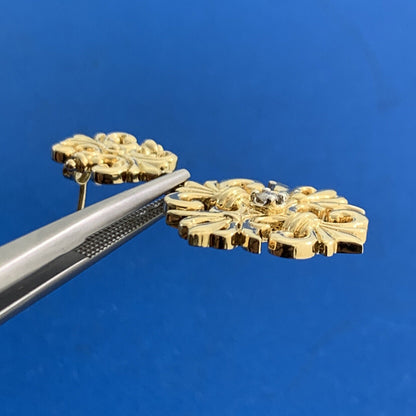 Designer 925 Sterling Silver Vermeil Diamond Scroll Drop Dangle Earrings