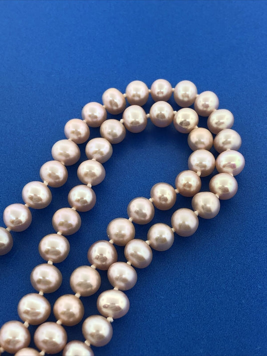 Gorgeous 14k Yellow Gold Pink 6.85mm Pearl 18" Strand String Necklace