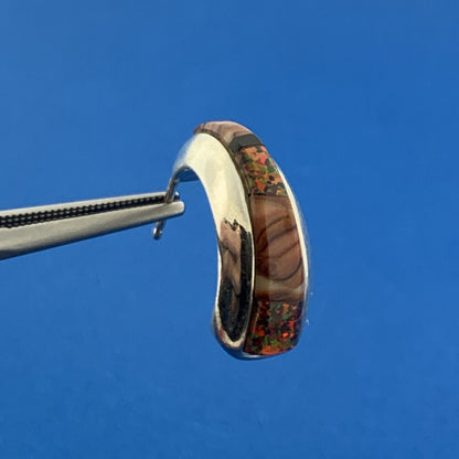 Native American 925 Sterling Silver Banded Agate Opal Inlay Half Hoop Earrings
