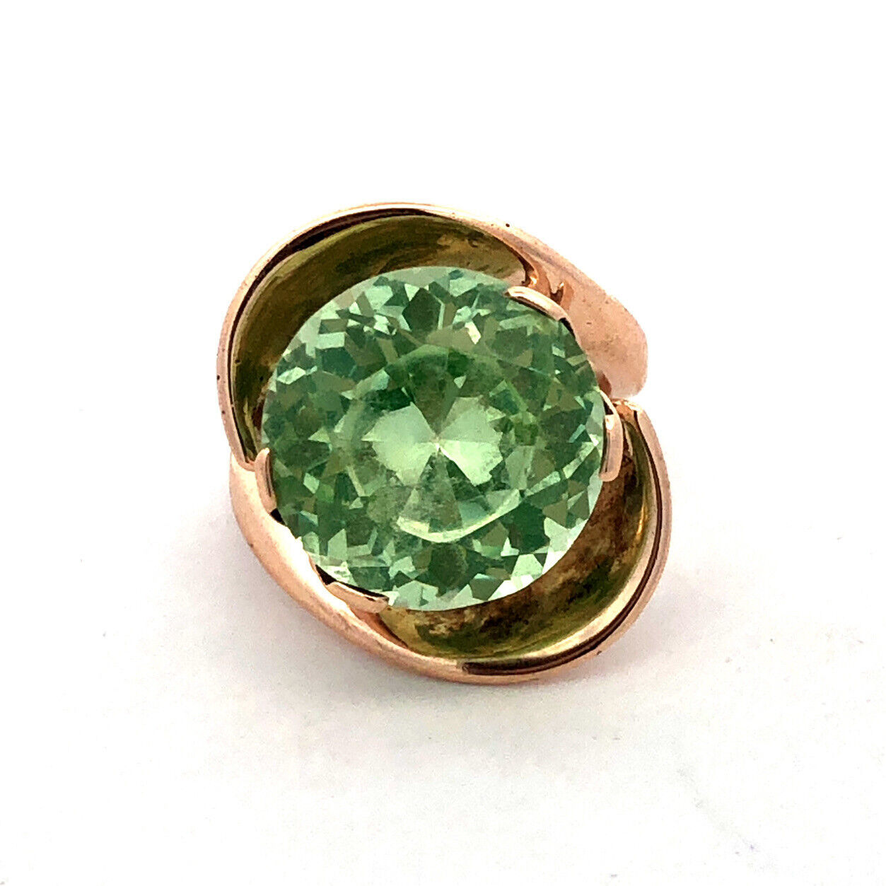 Custom 14K Yellow Gold Round Green Amethyst/Prasiolite Modernist Statement Ring