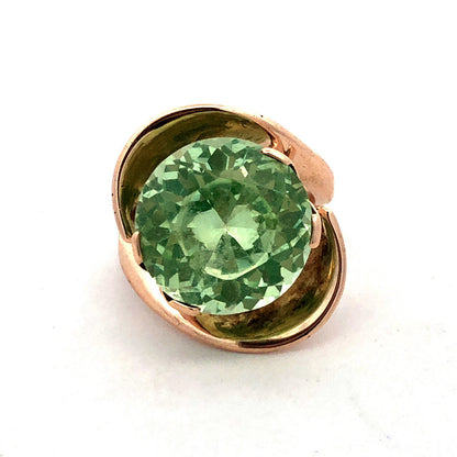 Custom 14K Yellow Gold Round Green Amethyst/Prasiolite Modernist Statement Ring