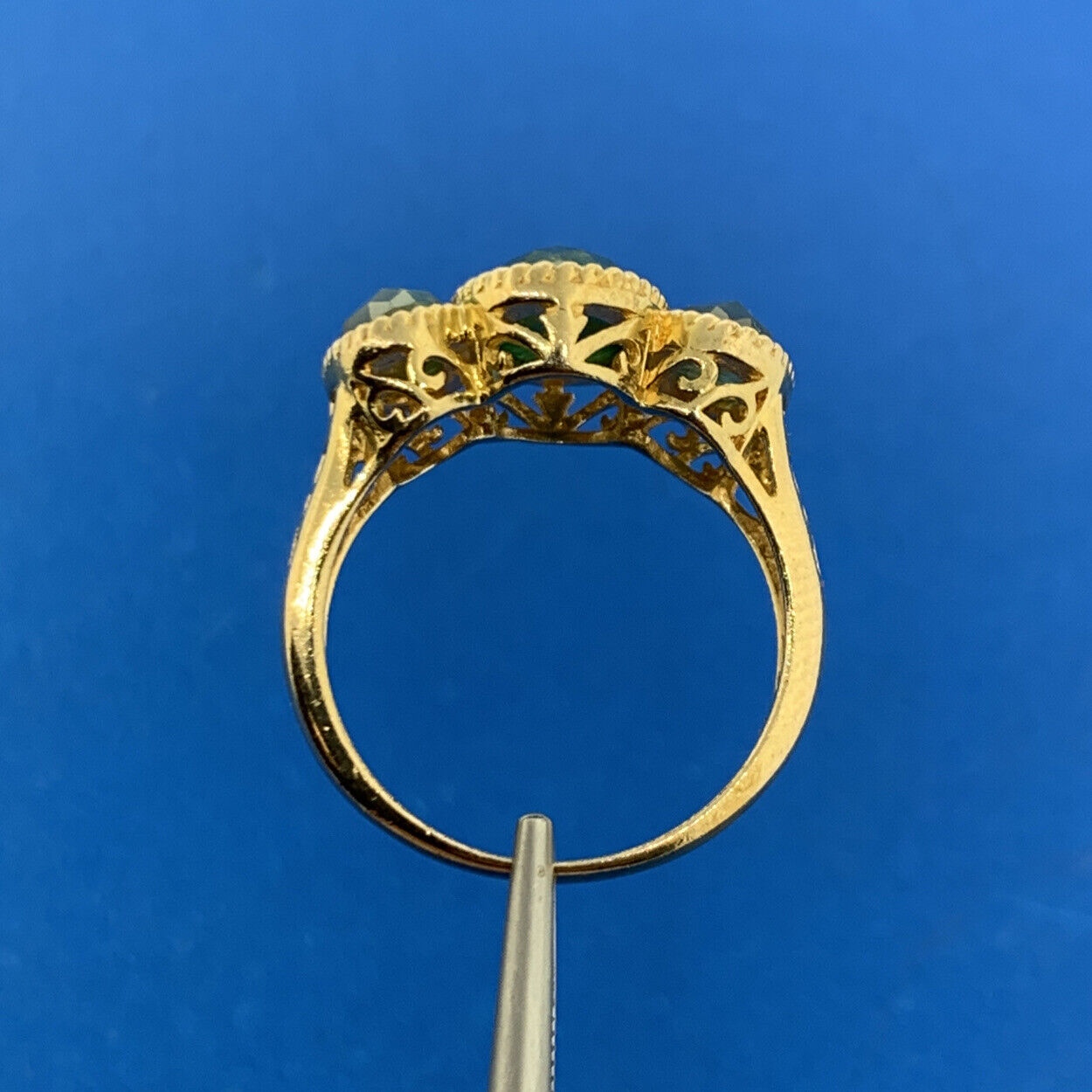 Designer Vermeil Sterling Silver 925 LIRM Faceted Green Onyx Statement Ring