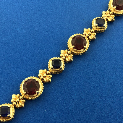 Designer 925 Sterling Silver Vermeil Synthetic Ruby Sapphire Tennis Bracelet
