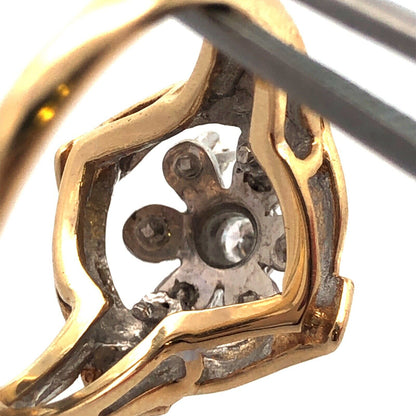 Designer OFA 14k Yellow Gold Round Cut Diamond Cluster Openwork Ring Size 6.25