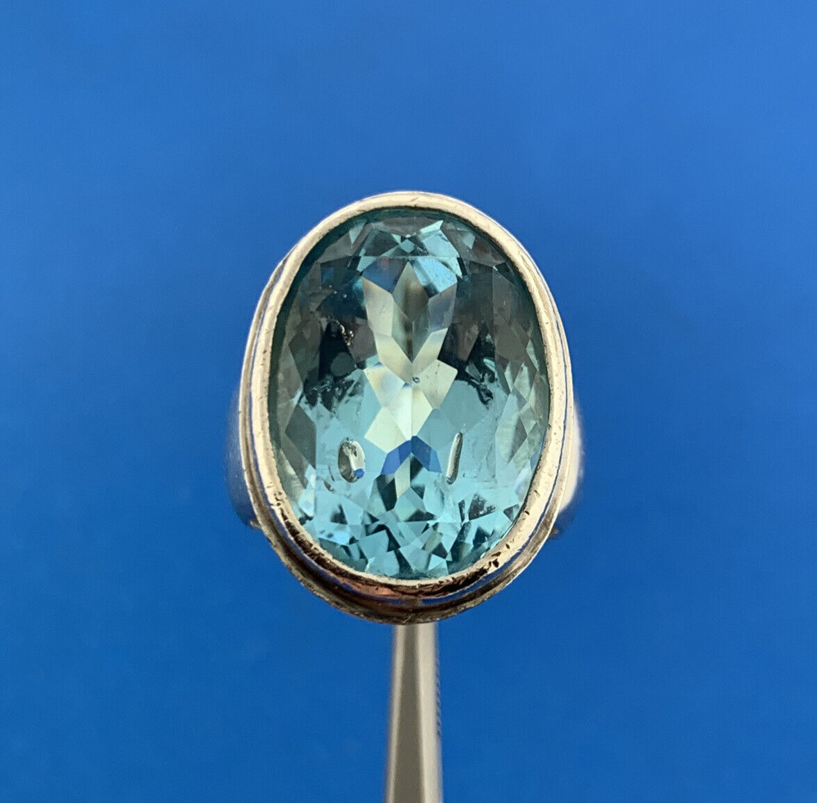 925 Sterling Silver Designer Blue Topaz Solitaire December Anniversary Ring