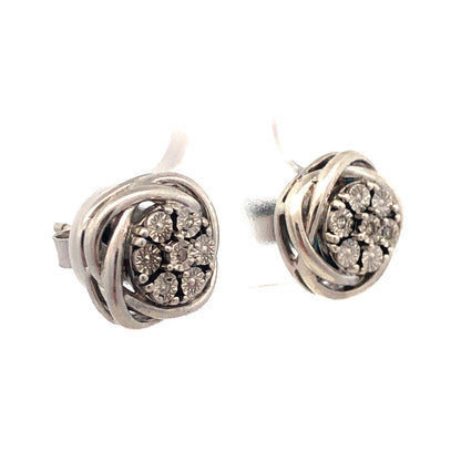 Designer 925 Sterling Silver Round Diamond Cluster Flower Stud Earrings