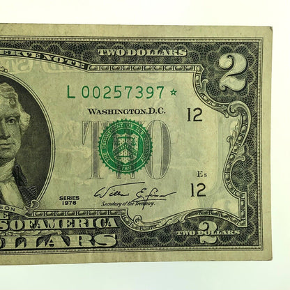 1976 Series $2 Federal Reserve San Francisco Star Note FR F-1935L* Tellers Mark