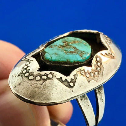 Vintage Native American 925 Sterling Silver Turquoise Concho Statement Ring