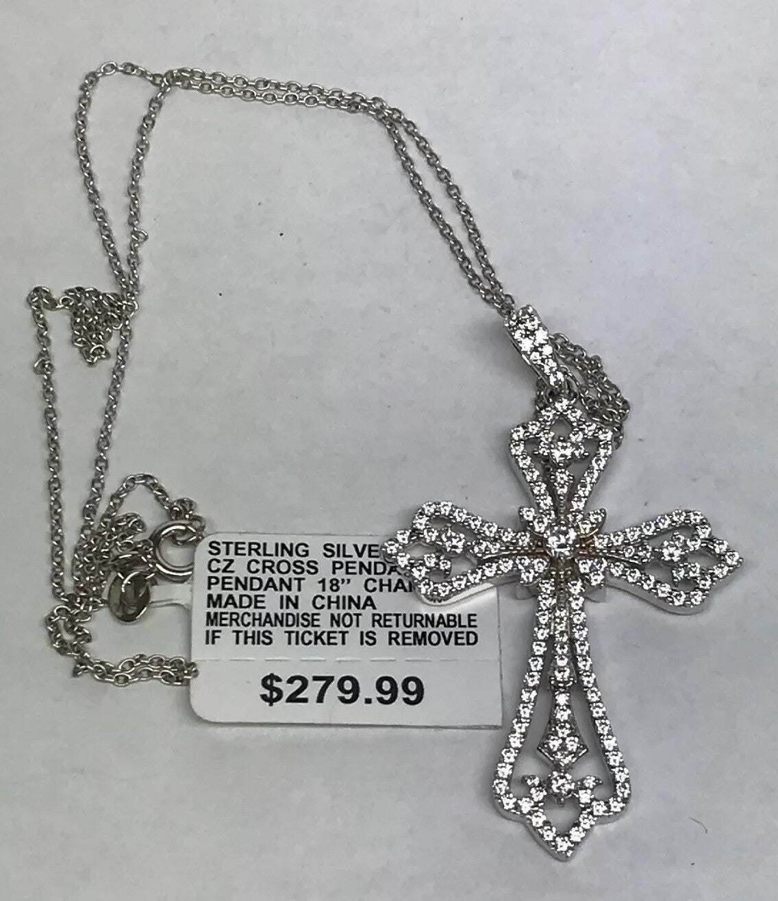 Jacmel Mauitius JCM Sterling Silver 925 Cubic Zirconia Statement Cross Necklace