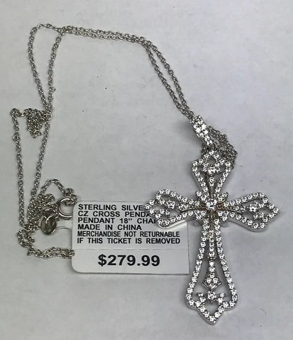 Jacmel Mauitius JCM Sterling Silver 925 Cubic Zirconia Statement Cross Necklace