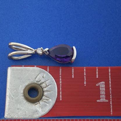 Designer AE 14K White Gold Amethyst Diamond February Occasion Teardrop Pendant