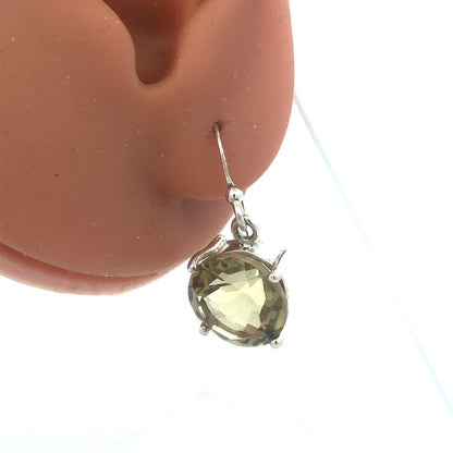 925 Sterling Silver Round Peridot Dangle Hook Earrings